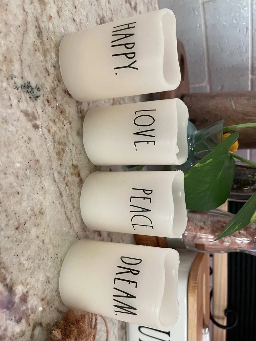 Rae Dunn Cream LED Votive Candle Set - Happy Love Peace Dream